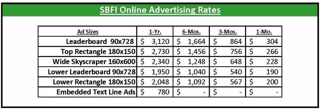 SBFI Online Advertising Rates