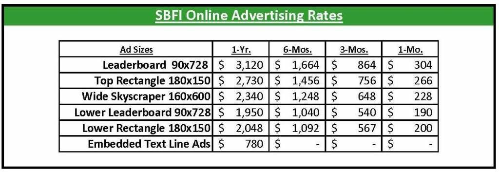 SBFI Online Advertising Rates